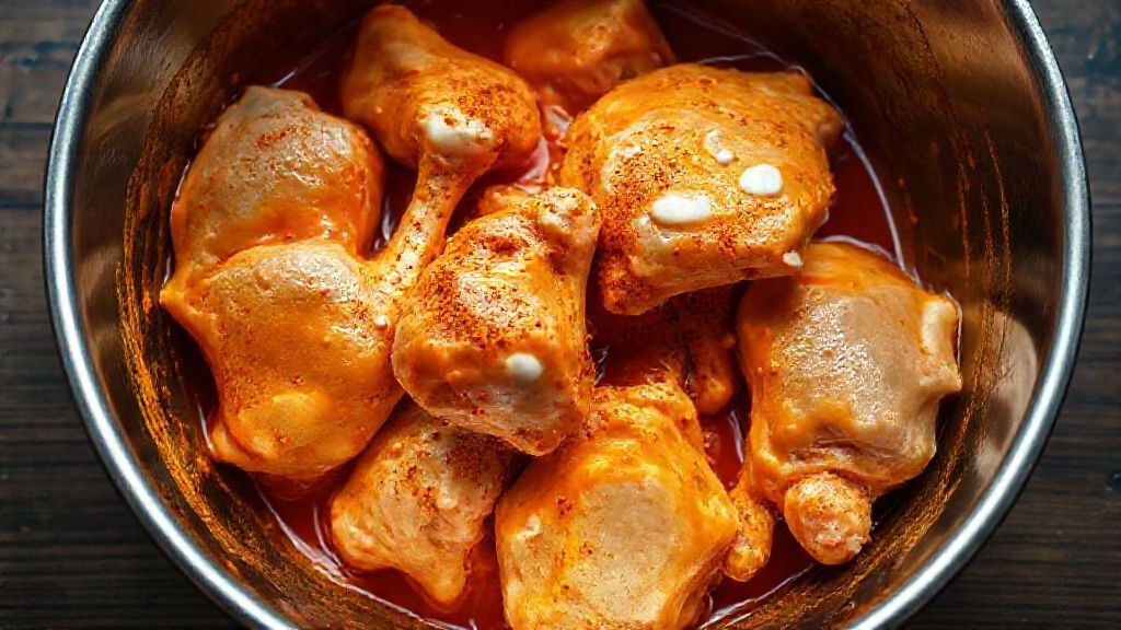 Coating chicken thighs in butter chicken marinade