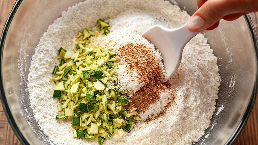 Combinaison des ingrédients humides et secs pour la plaque de muffin aux courgettes et fromage