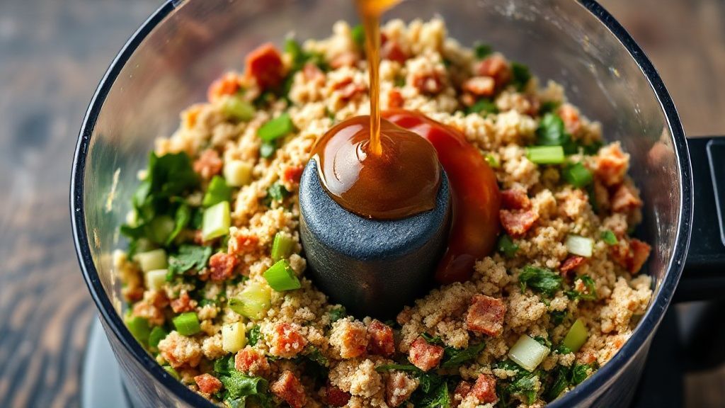Hachage des ingrédients de la garniture des huîtres Rockefeller au robot culinaire