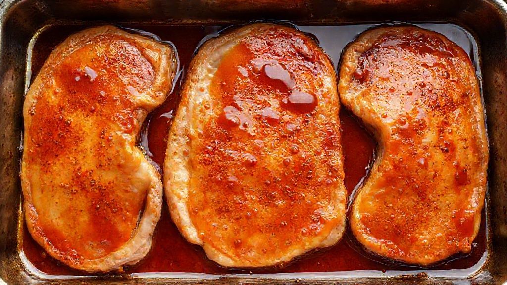 Côtes de porc marinées dans un plat de cuisson