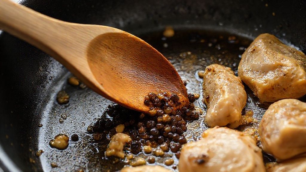 Scraping bits from pan after cooking chicken