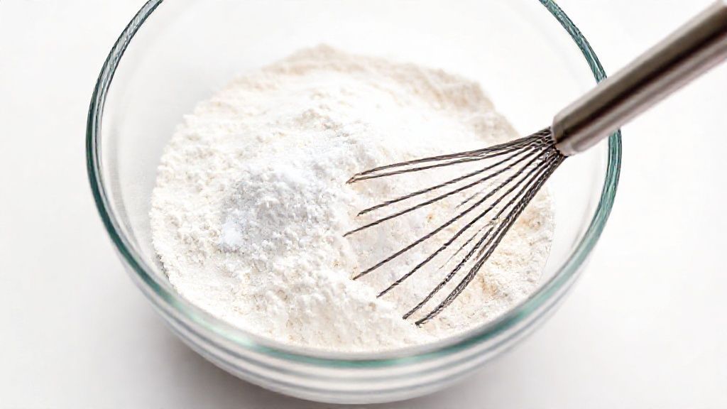 Whisking together dry ingredients: flour, baking soda, and salt