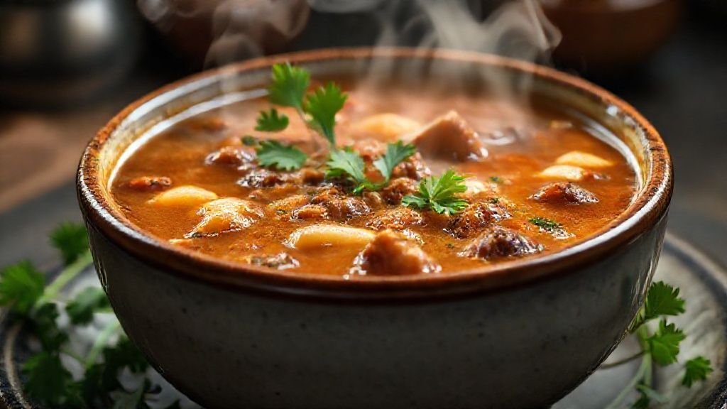 Tazón terminado de sopa de hamburguesa