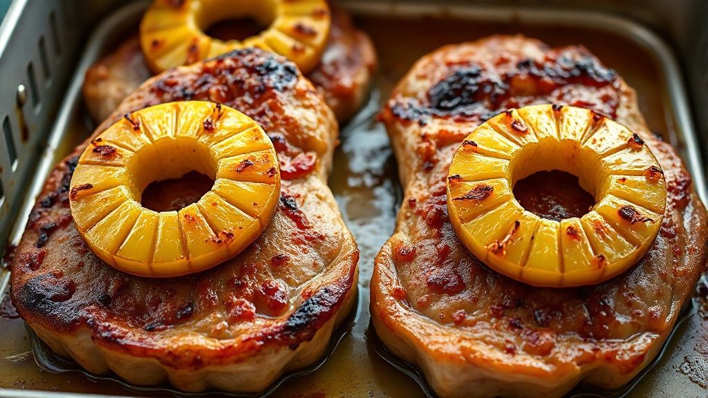 Côtes de porc garnies d'anneaux d'ananas