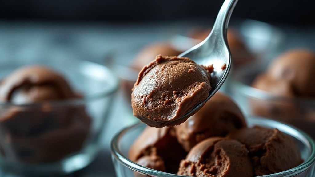 Spoon tasting a scoop of chocolate ice cream from one of the bowls during a judgment session
