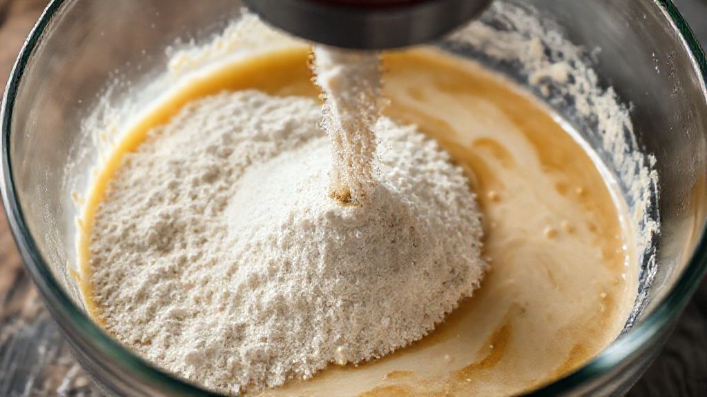 Gradually adding dry ingredients to wet cookie dough mixture
