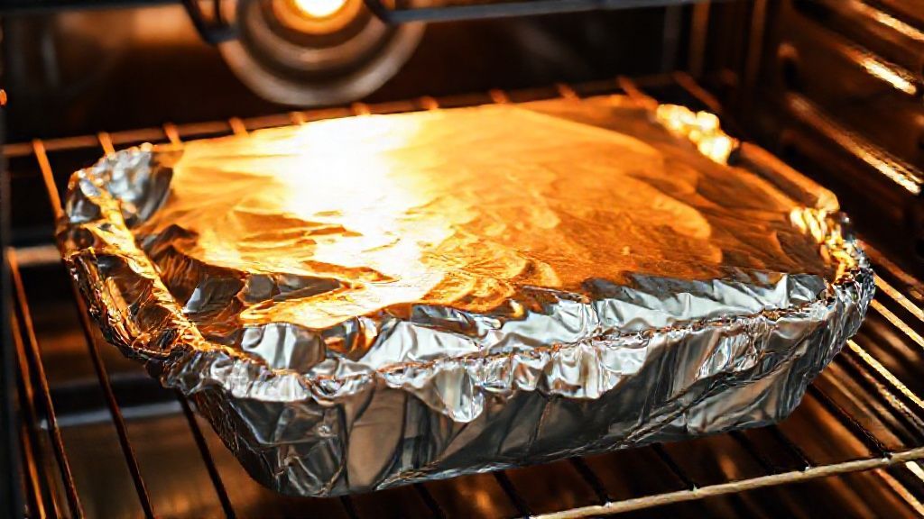 Covering the ratatouille and placing it in the oven to bake.