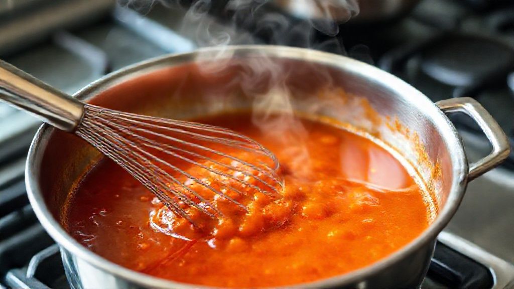 Simmering firecracker sauce in a saucepan