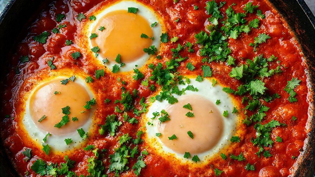 Garnish Shakshuka with fresh herbs