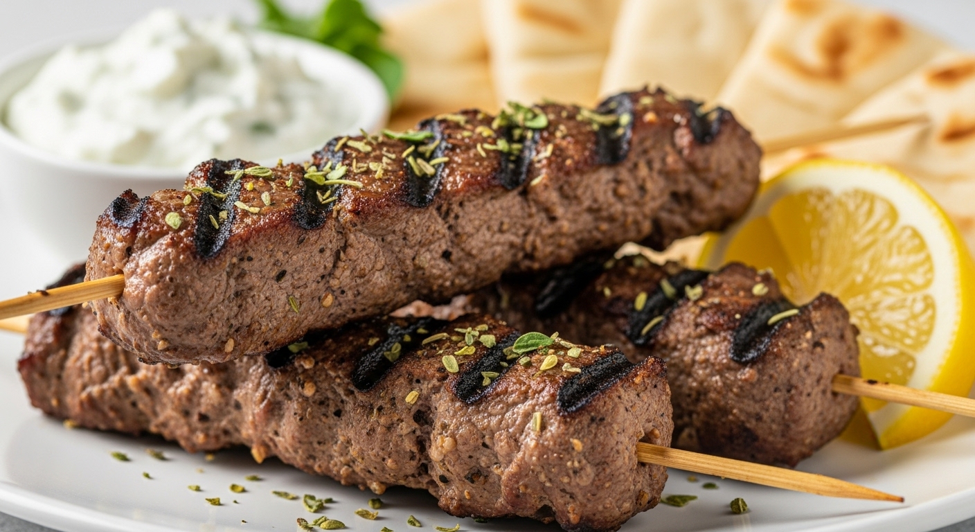 Souvlaki d'agneau servi dans une assiette