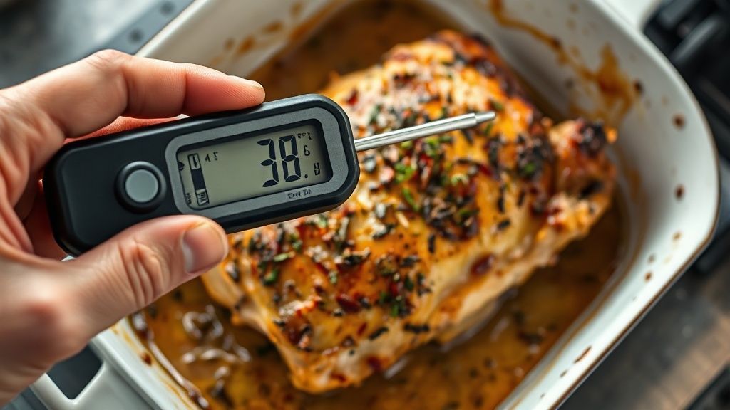 Vérification de la température des côtes de porc avec un thermomètre