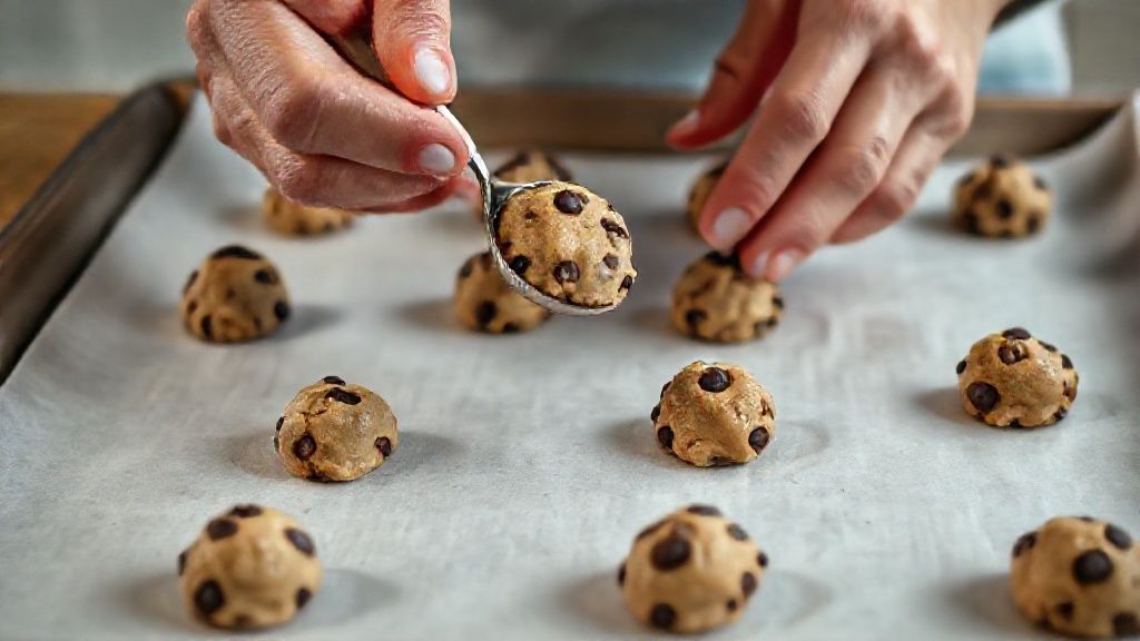 Dropping cookie dough onto baking sheet with a tablespoon