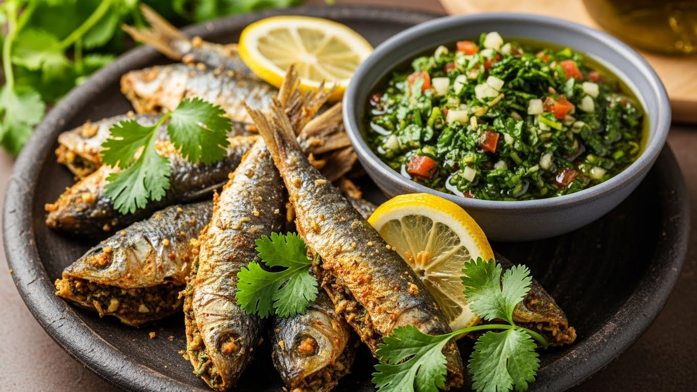 Moroccan Stuffed Fried Sardines with Chermoula Recipe: Aromatic Spiced M…