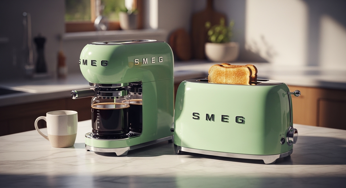 Machine à café filtre rétro Smeg et grille-pain 2 tranches en vert pastel