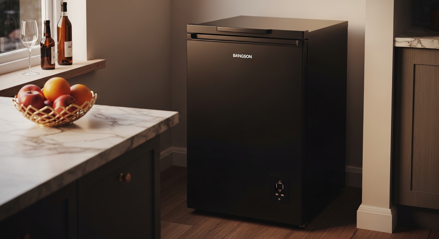 BANGSON 7,1 Cu.Ft schwarzer Truhengefrierschrank mit einstellbarem Thermostat in einer modernen Kücheneinrichtung