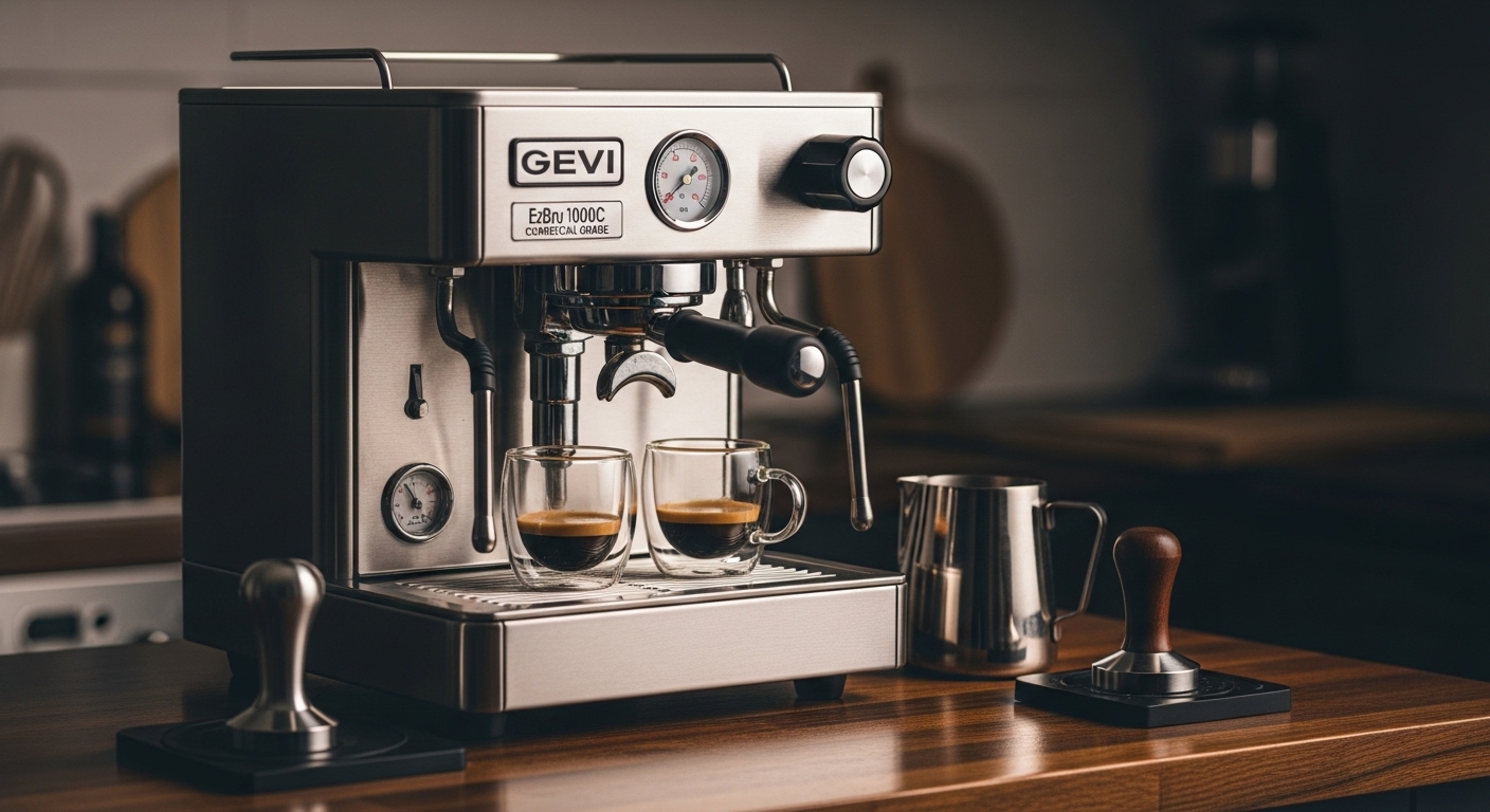 Gevi EzBru 1000C Commercial Grade Espresso Machine with pressure gauge