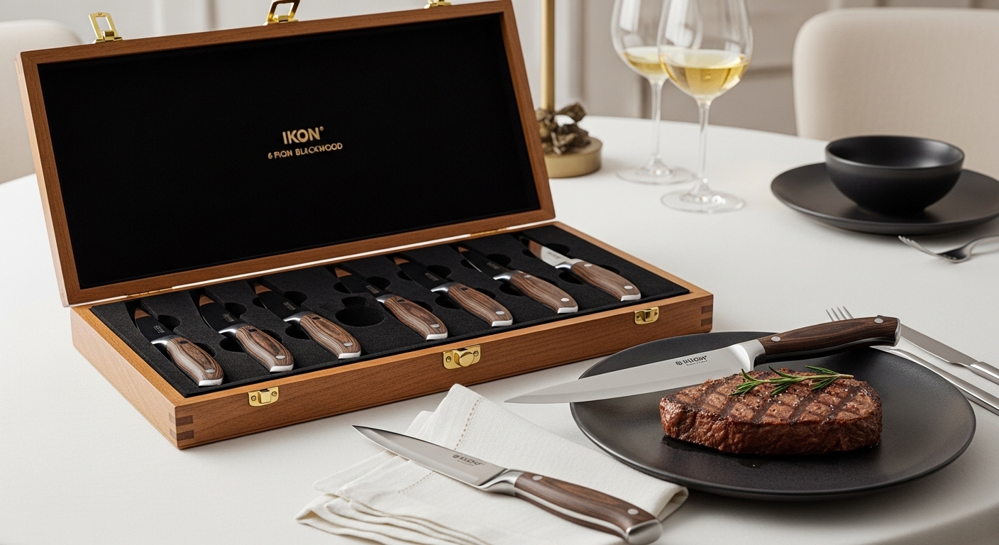 Wusthof IKON Blackwood 6 Piece Steak Knife Set with elegant wooden case