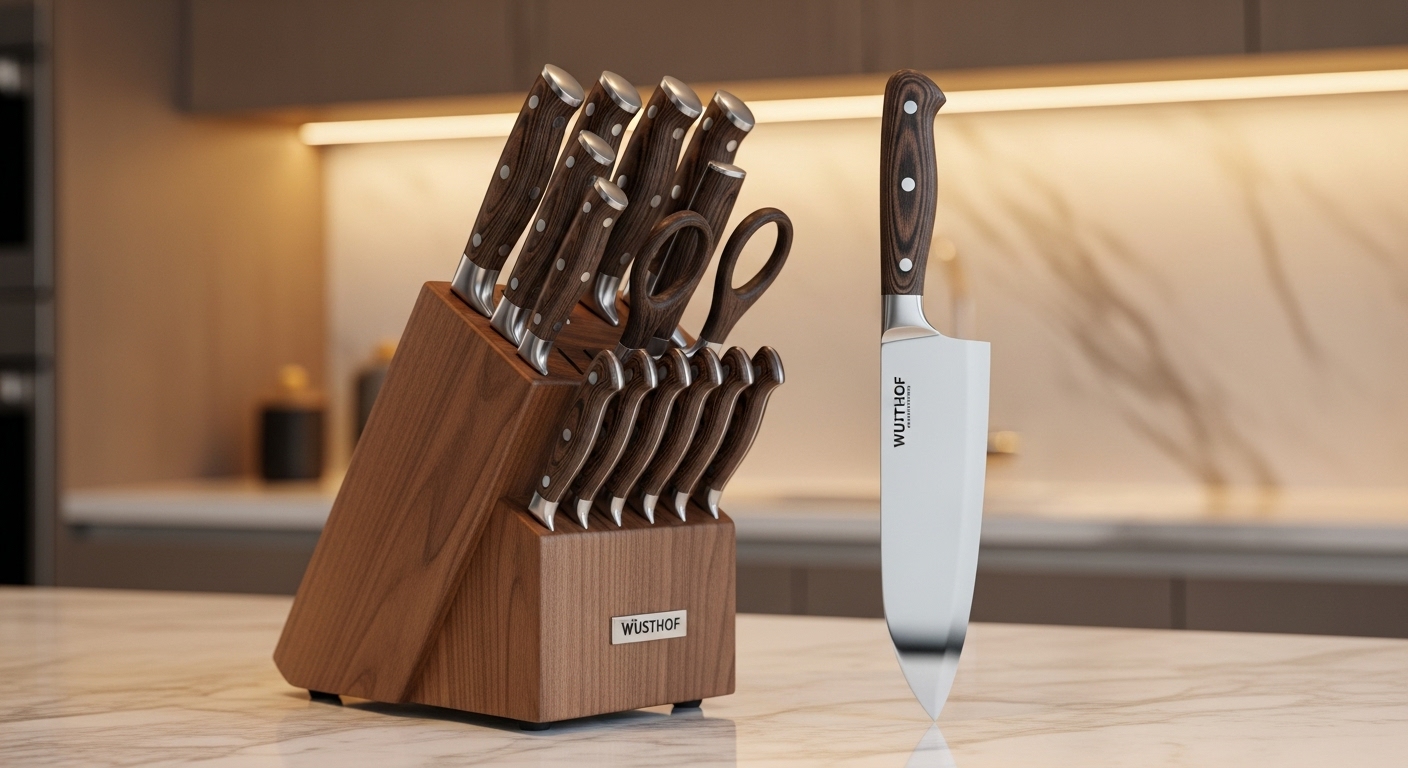 Wusthof IKON Blackwood 16 Piece Knife Block Set in a luxurious kitchen