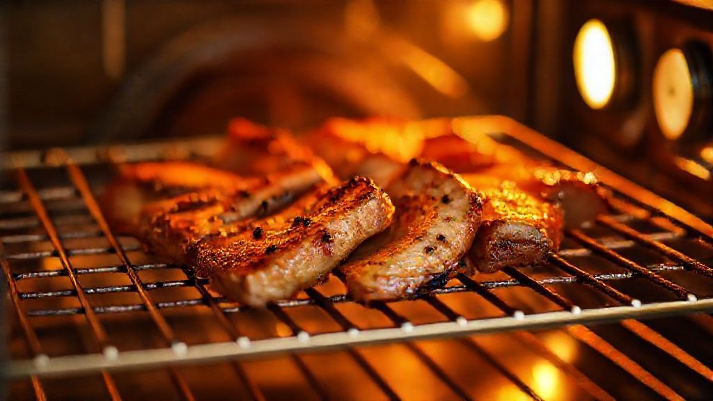 Cerdo Char Siu asándose en el horno