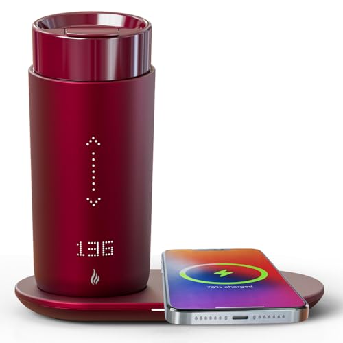 LEGARDLILIU Temperaturkontroll-Heiz-Kaffeetasse Smart Self Heating Travel Mug 12 Oz App-gesteuerte Warme Tasse 4-10 Stunden LED-Display Hält Kaffee heiß Schnell Kabellose Ladebasis Rogue Rot