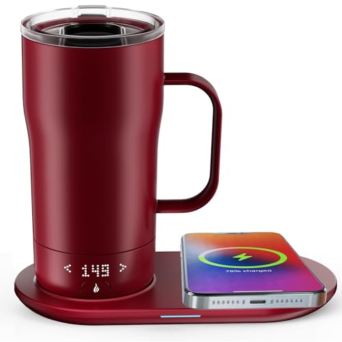 LEGARDLILIU Intelligente selbstheizende Kaffeetasse 18 Oz Temperaturkontroll-Heiz-Kaffeetasse App-gesteuerte Warme Tasse 5-10 Stunden LED-Display Hält Kaffee den ganzen Tag heiß Schnell Kabellose Ladebasis Rogue Rot