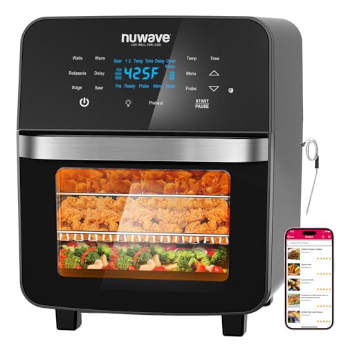 Nuwave Brio 15.5Qt 10-IN-1 Air Fryer Rotisserie Ofen, XL Familiengröße, Gleichmäßig & Knusprig AirFry, Aufwärmen, Braten, Dehydrieren für schnelle Mahlzeiten, 50°-425°F Kontrolle, 100 Voreinstellungen & 50 Speicher, Spülmaschinenfest, 1800W