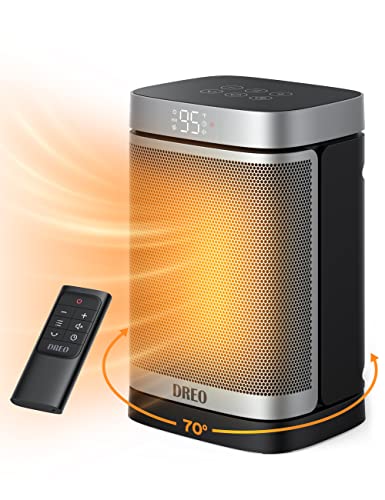 DREO Space Heater, 1500W Portable Electric Heaters for Indoor Use, PTC Ceramic Heater for Office with Remote, Thermostat, 70°Oscillation, 12H Timer, 5 Modes, Quiet Safe Room Heater for Bedroom