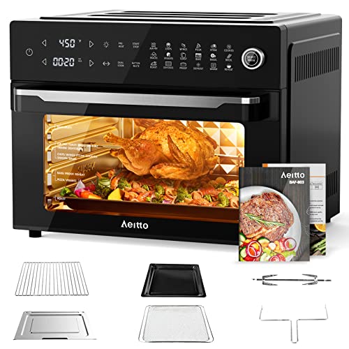 Aeitto® 32-Quart PRO Großer Air Fryer Ofen | Toaster Ofen Kombi | mit Rotisserie, Dehydrator und vollem Zubehör | 19-in-1 Digital Airfryer | Fit 13
