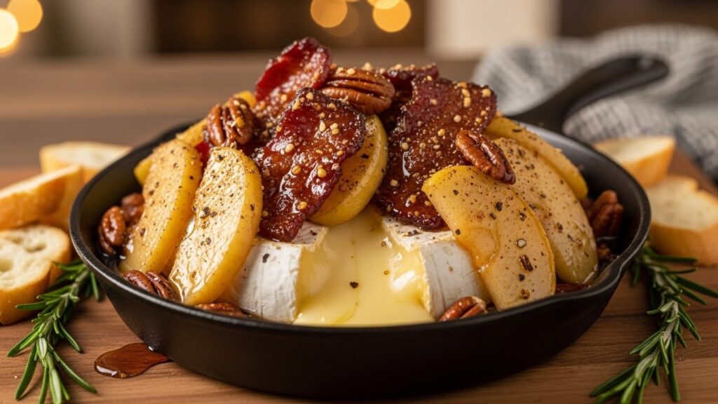 Gebackener Brie mit Karamellisierten Äpfeln und Gewürztem Praline-Bacon