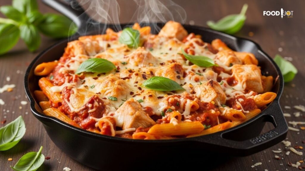 Einfache One-Pot-Cremige Tomaten-Hähnchen-Pasta-Auflauf (Ohne Sahne!)