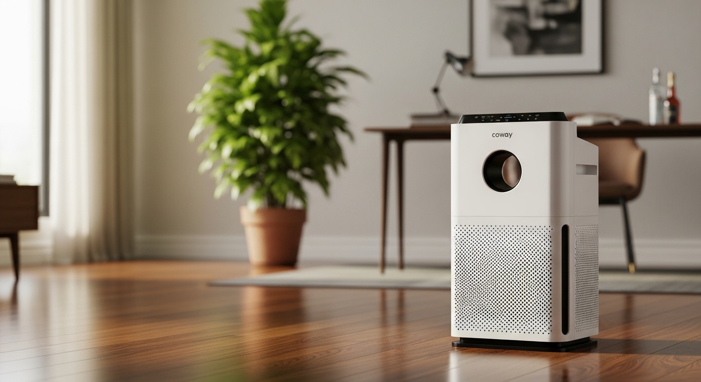 Coway AP-2015F Airmega 400 Smart Air Purifier en una espaciosa y contemporánea oficina en casa