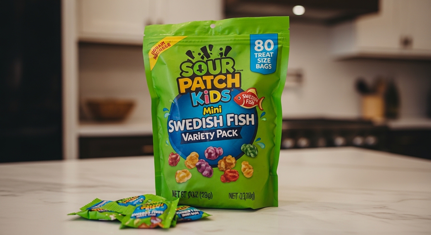 SOUR PATCH KIDS and SWEDISH FISH Mini variety pack with 80 treat-size snack bags