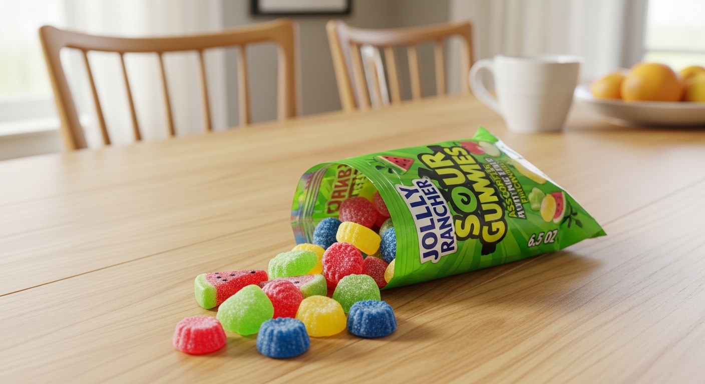 JOLLY RANCHER Sour Gummies bag with assorted fruit flavored chewy candies