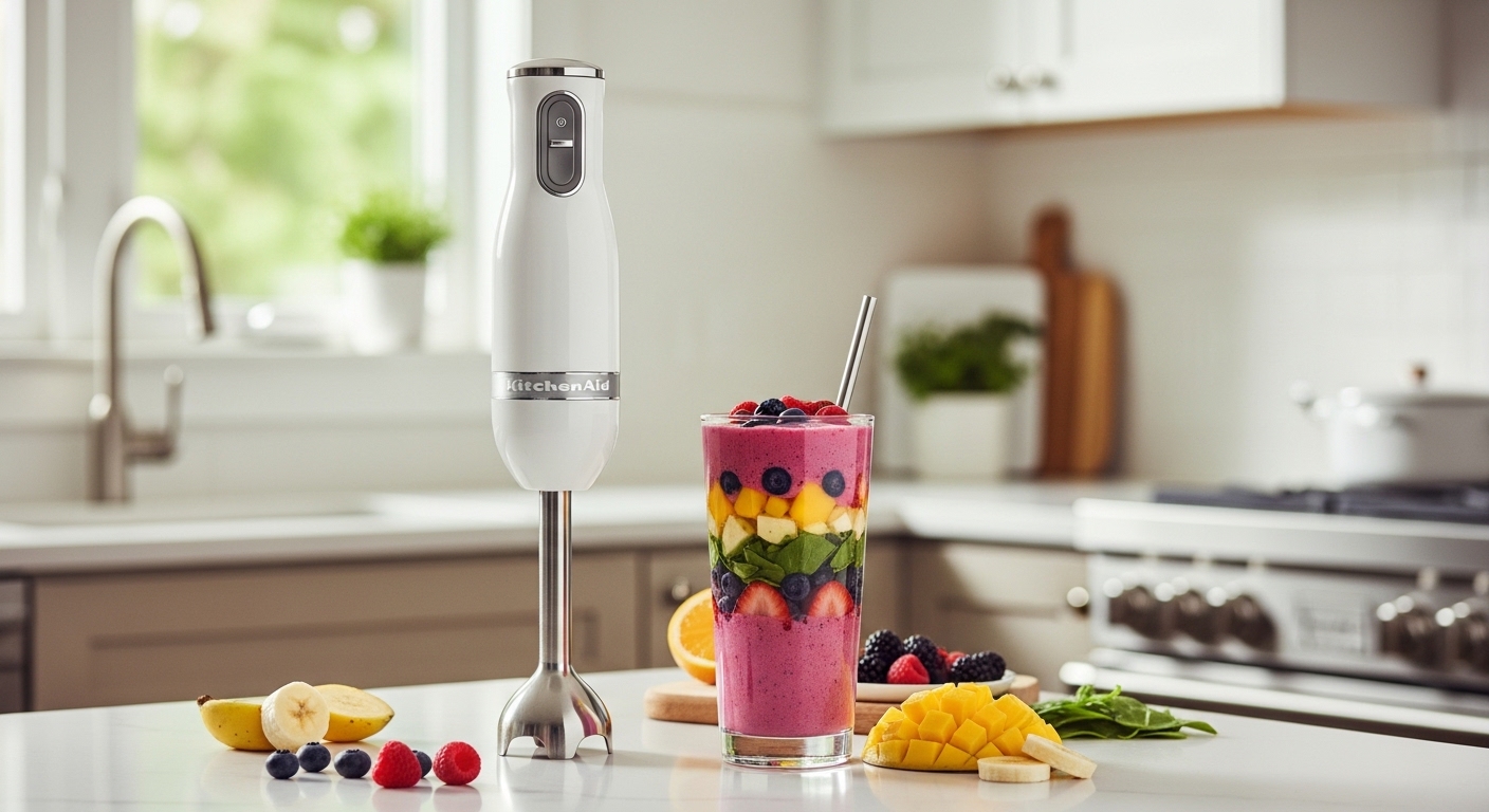 KitchenAid Go Cordless Hand Blender with accessories and pitcher