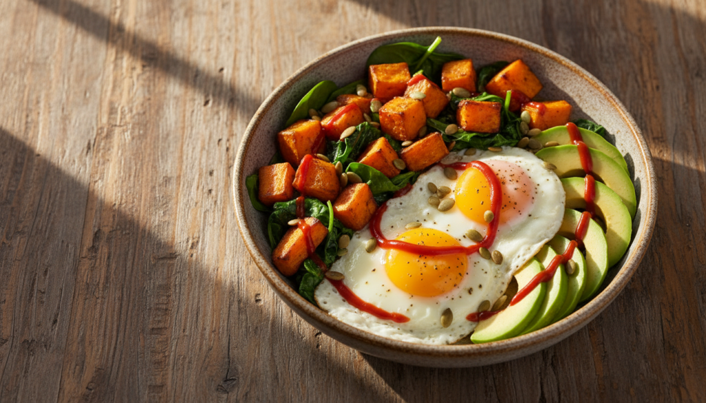 Savory Roasted Sweet Potato and Avocado Breakfast Bowl
