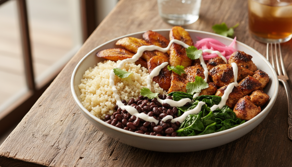 Mojo-Marinated Chicken Quinoa Bowl with Plantains