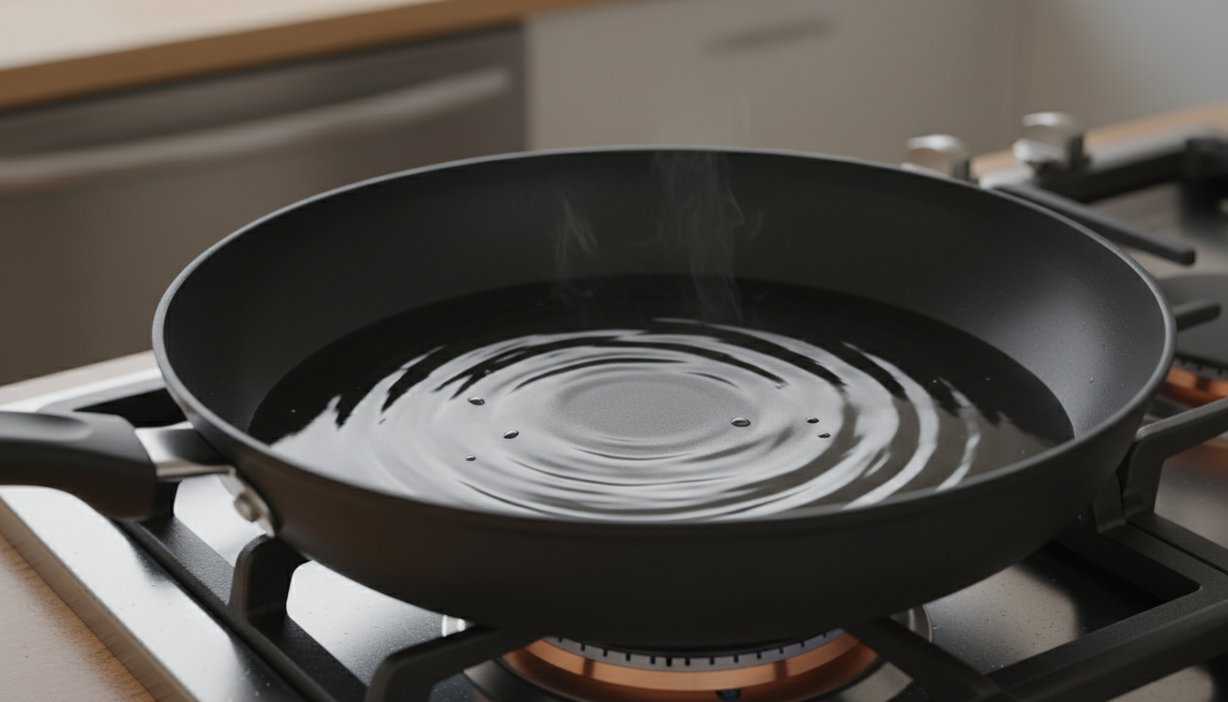 Oil heating in a large skillet