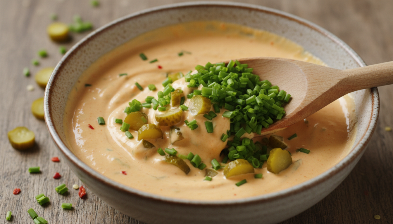 Incorporer les herbes et les cornichons dans la sauce