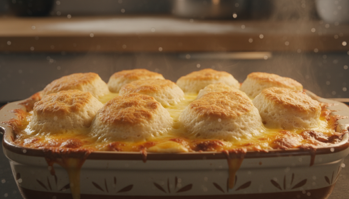 Breakfast casserole baking in the oven
