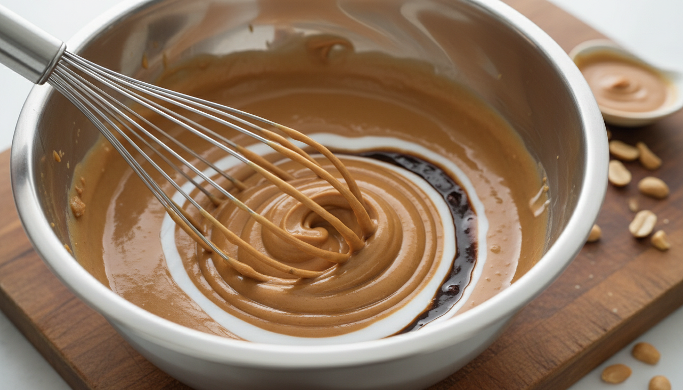 Whisking creamy peanut sauce ingredients