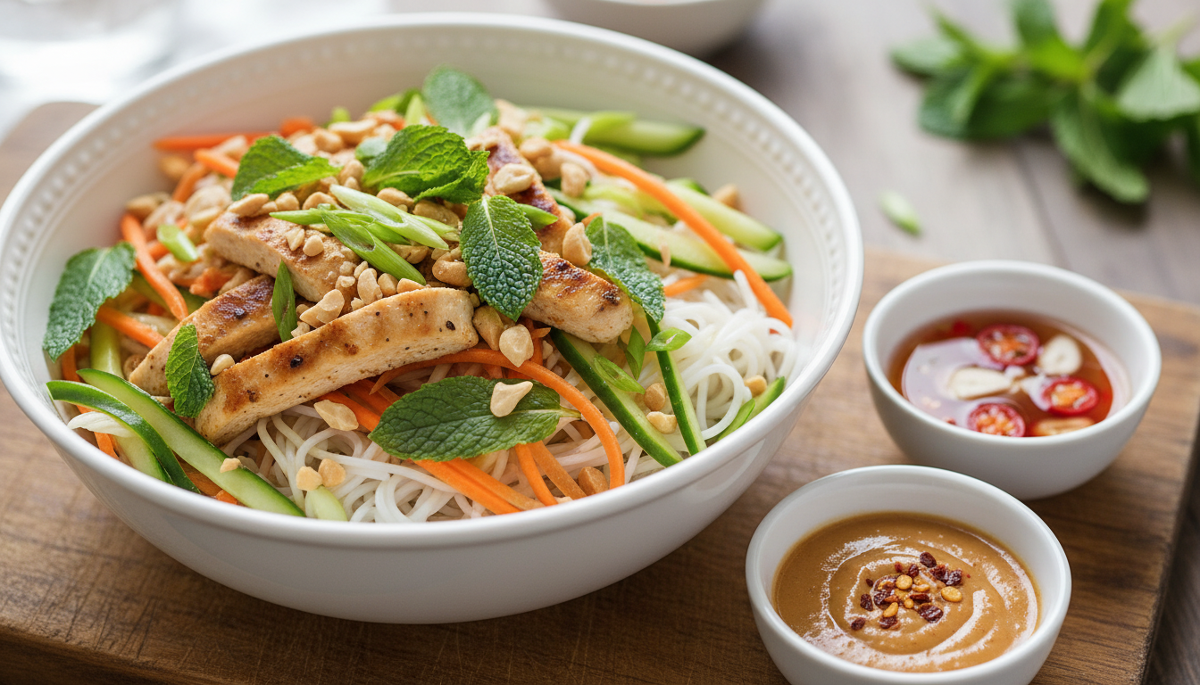 Garnished Spring Roll Bowl ready to serve