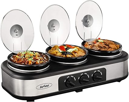 3. Sunvivi Slow Cooker, Triple Slow Cooker Buffet Server and Food Warmer