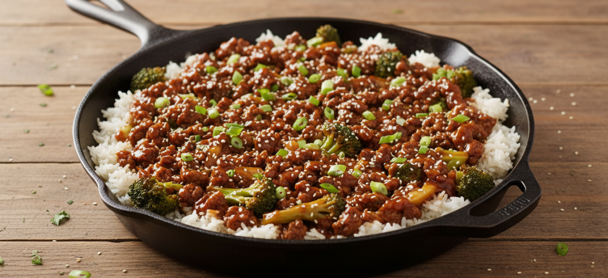 Easy Teriyaki Ground Beef Skillet with Broccoli and Rice