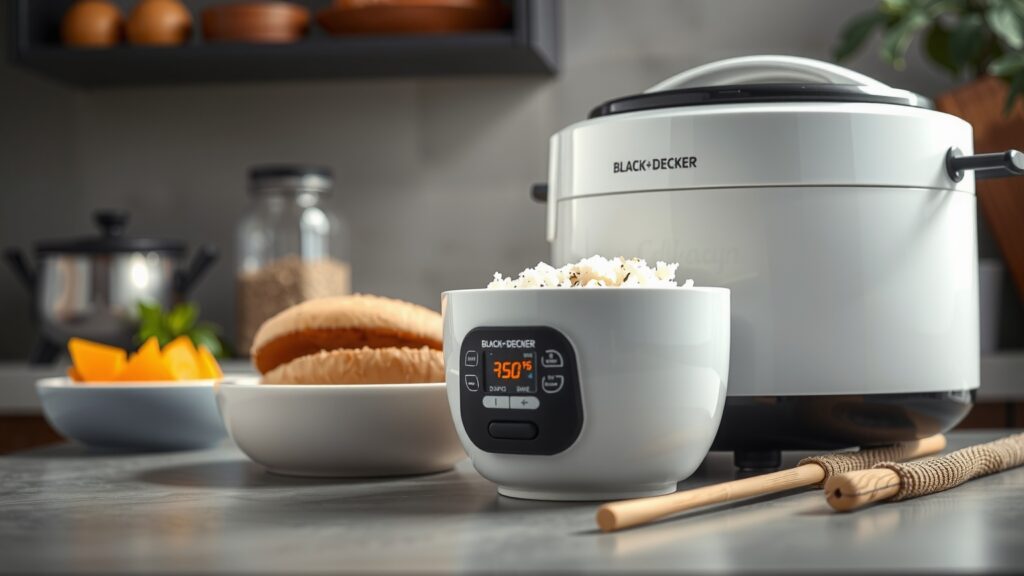 BLACK+DECKER Rice Cooker 6-Cup (Cooked) with Steaming Basket, Removable Non-Stick Bowl, White Review