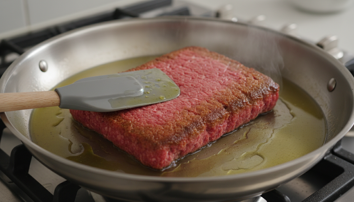 Browning ground beef in a skillet