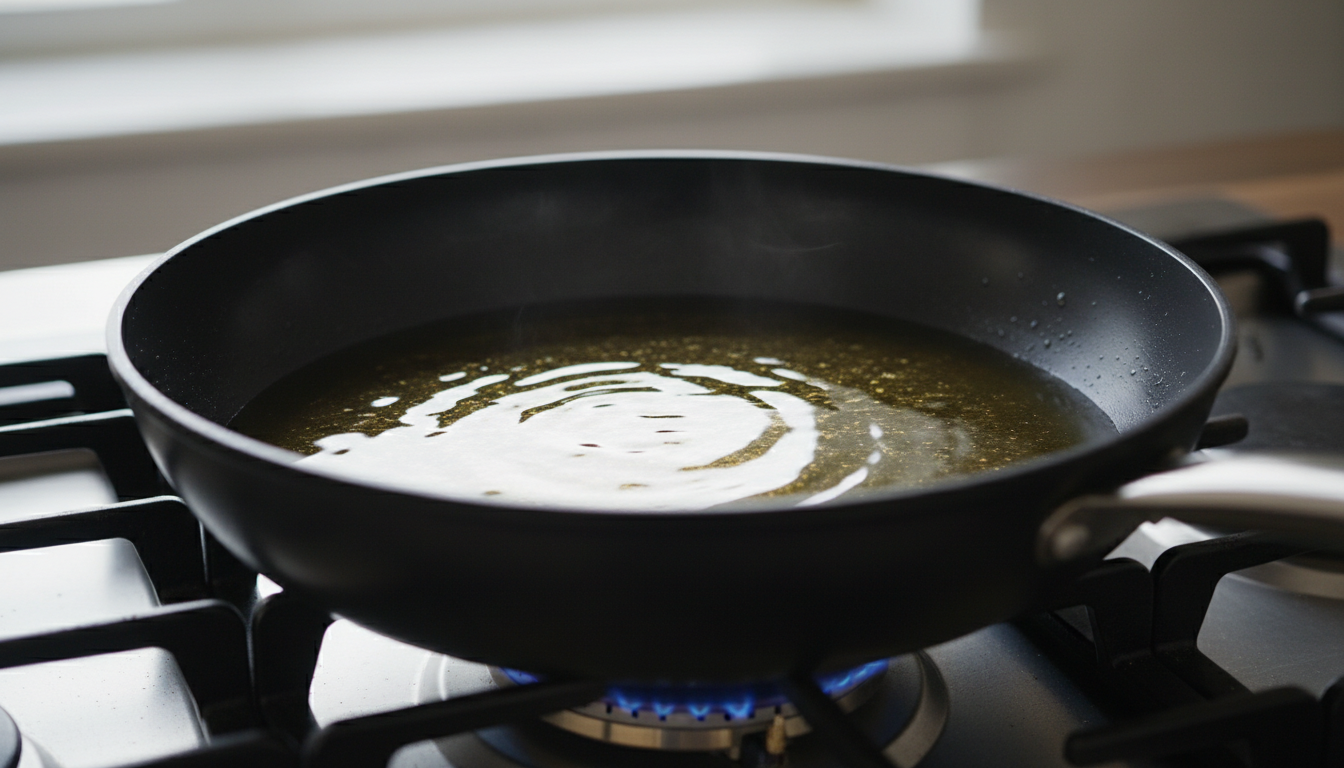 Heating vegetable oil in a large skillet