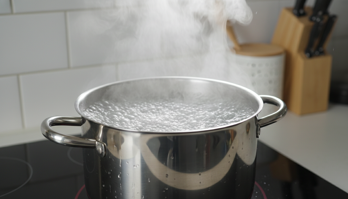 Pot of water boiling on stove