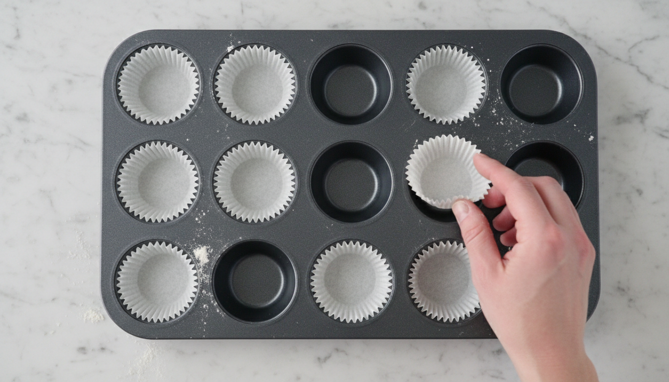 Lining mini muffin tin with paper patties