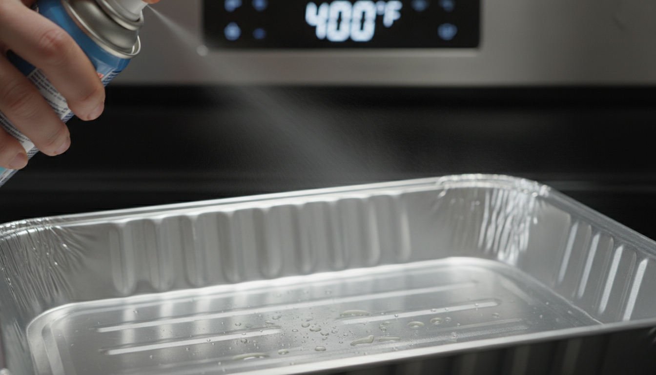 Prepping disposable pan for chicken wings