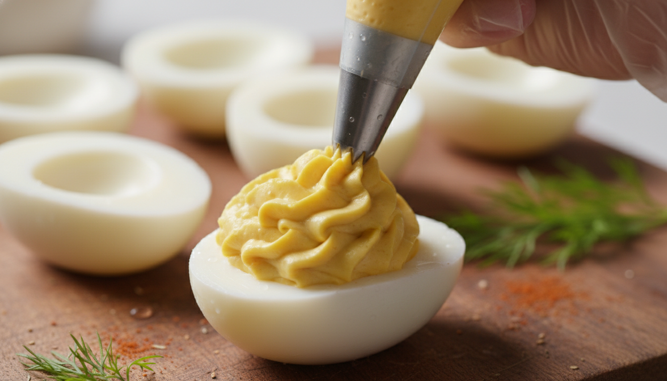 Piping devilled eggs